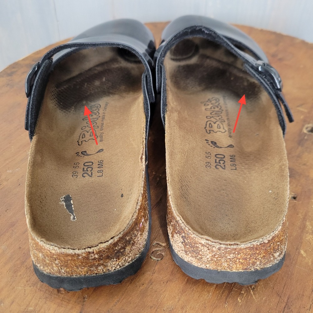Birki's Birkenstock Mary Jane Clogs Womens 39 L8 Black Patent FLAW PLS READ - Picture 2 of 8
